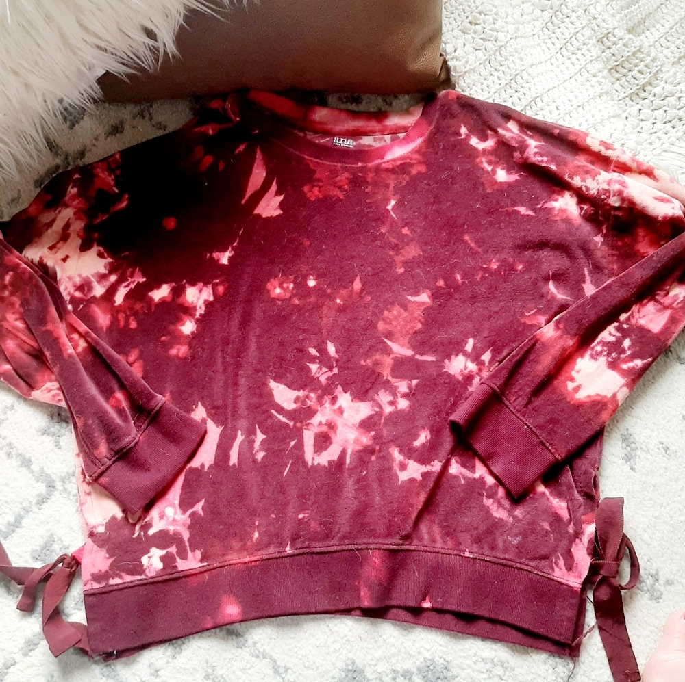 Acid Wash Velour Side Tie Pullover